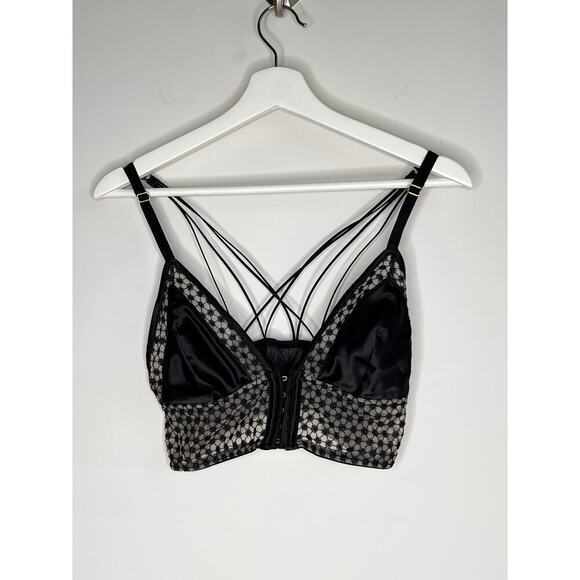 Victoria Secret Black Strappy Starburst Tanga Bralette Women's Size L - Picture 2 of 8